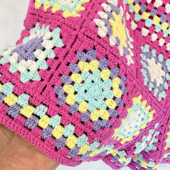 Design History Crochet Shorts Women's L Pink Granny Square Lined Festival Boho - Picture 4 of 11